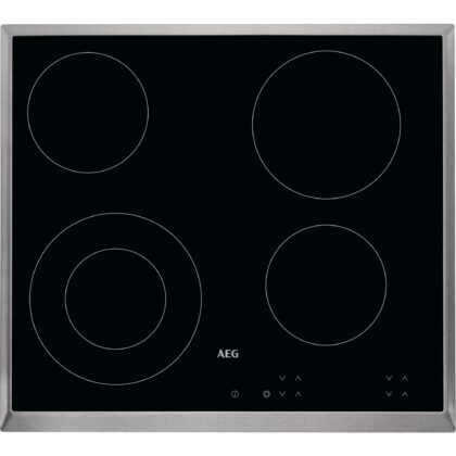 AEG Kookplaat vitro, 4 kookzones, 58x52cm, kinderslot, inox kader HK624010XB AEG Kookplaat vitro, 4 kookzones, 58x52cm, kinderslot, inox kader HK624010XB