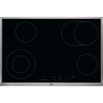 AEG Kookplaat vitro, 4 kookzones (1 2-kring, 1 ovaal), 75x49cm, inox kader HK834060XB AEG Kookplaat vitro, 4 kookzones (1 2-kring, 1 ovaal), 75x49cm, inox kader HK834060XB