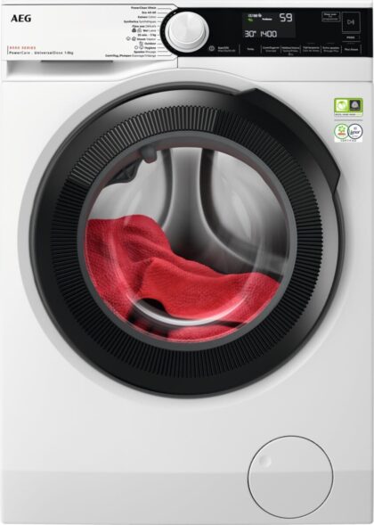 AEG Wasmachine Universal Dose, 8kg, 1400T, PowerCare, stoom, PreciseWash, A-20% LR85U844 AEG Wasmachine Universal Dose, 8kg, 1400T, PowerCare, stoom, PreciseWash, A-20% LR85U844