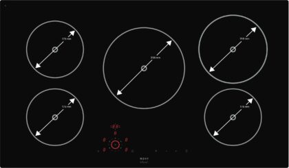 NOVY Kookplaat inductie, 5 zones, 90cm, rode slider, Touch control, facet boord 1758
