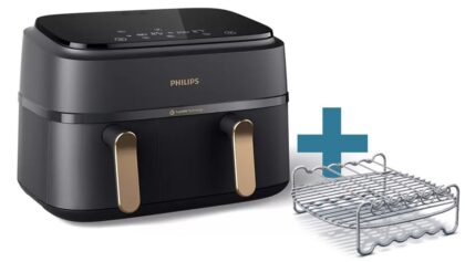 Philips Consumer Airfryer met 2 manden, 9lt, digitaal, Rapid Air, met rooster om te grillen NA352/04